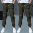 thumbnail image 2 of Hurxie Deals 2Pc Boys Cargo Pants Cotton Linen Drawstring Sweatpants Army Green,3 Year, 2 of 7