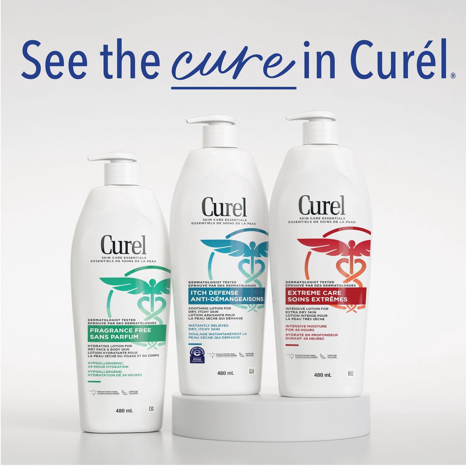 Curel® Itch Defense® Lotion sans parfum pour peau, sèche et irritée Anti-démangeaisons Thérapie céramidique évoluée, 480mL
