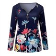 thumbnail image 4 of Pompotops Femmes Mode Casual Imprimé V-Cou à Manches Longues Tops Chemisier, 4 of 5
