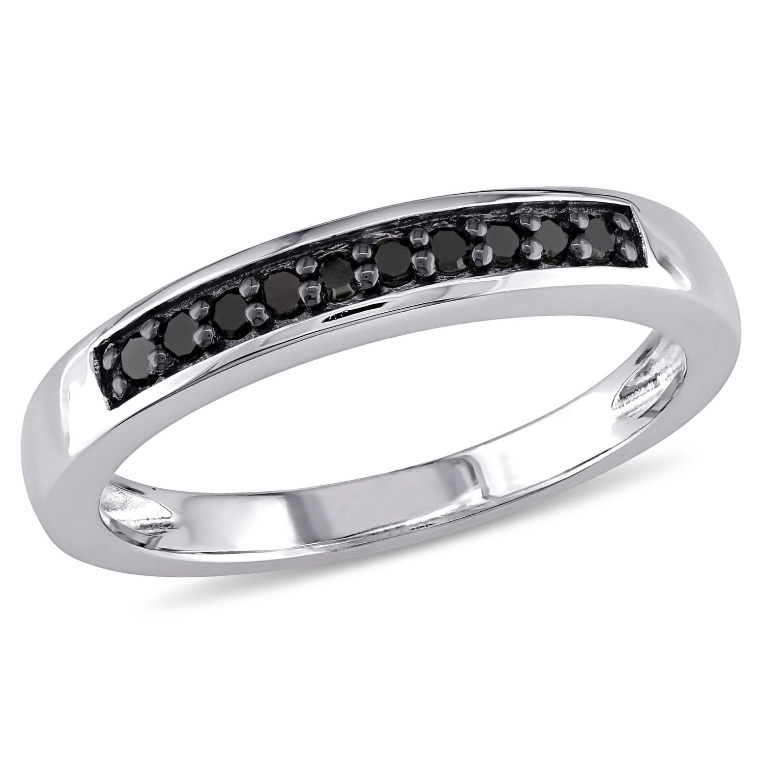 Bague d'anniversaire avec diamants noirs 1/10 CT poids total en argent sterling