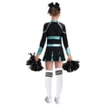 thumbnail image 2 of JanJean Costume de Pom-Pom Girl d'Halloween pour Filles Enfants, Uniforme de Cheerleading à Manches Longues, Robe de Danse et Ensemble de Couvre-Chef avec Pompons, Bleu Vert&Blanc 12, 2 of 7