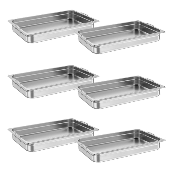 Towallmark 6 Pack Full Size Hotel Pan, Commercial Catering Hotel Pan, [NSF Certified][with Handle] Commercial Stainless Steel 2.5 Inch Deep Anti-Jamming Steam Table Pan