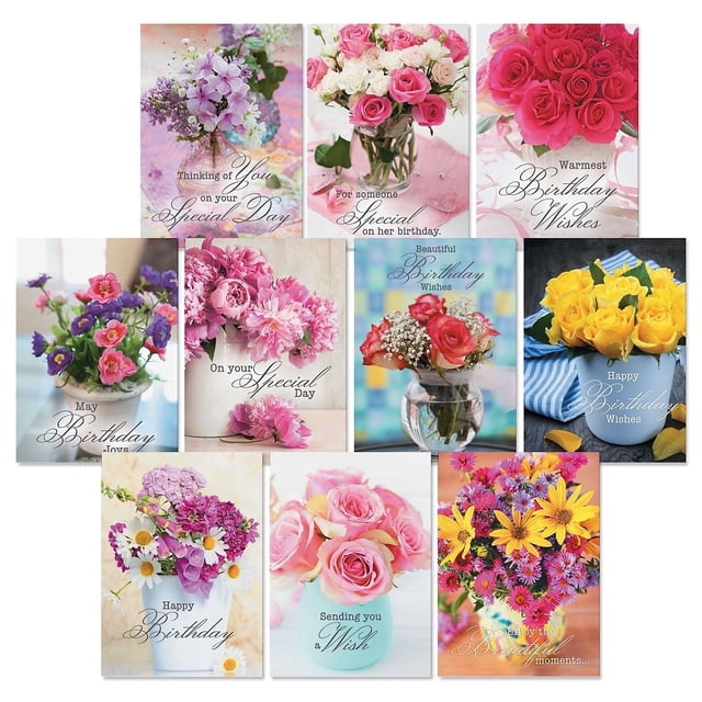Current Floral Bouquets Birthday Greeting Card Value Pack - Set of 20, Large 5" x 7"
