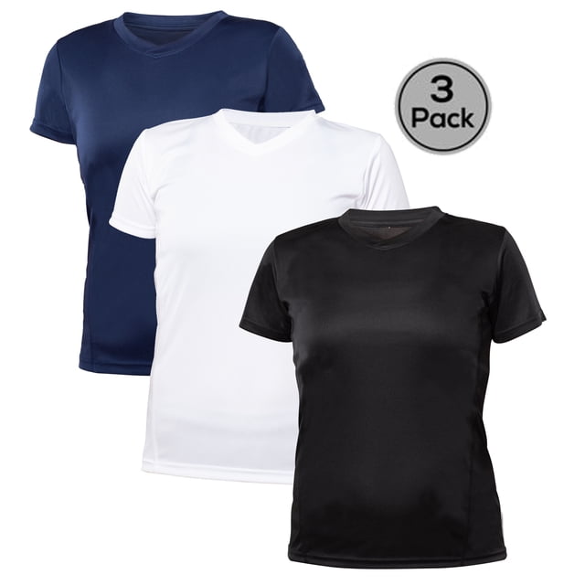 Blank Activewear Lot de 3 T-Shirts pour Femmes, Tissu de Performance à Séchage Rapide