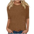 thumbnail image 2 of CFLVAEK T-Shirts Classiques à Manches 1/2 pour Femmes, Col Rond Décontracté, Blouse Unie, T-Shirts Confortables pour Dames 2025, Hauts de Sortie, 2 of 5