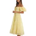 thumbnail image 4 of Faithtur Robe d'Été Décontractée pour Femmes, Ligne A, Manches Courtes Bouffantes, Épaules Dénudées, Robe Midi à Carreaux, 4 of 6