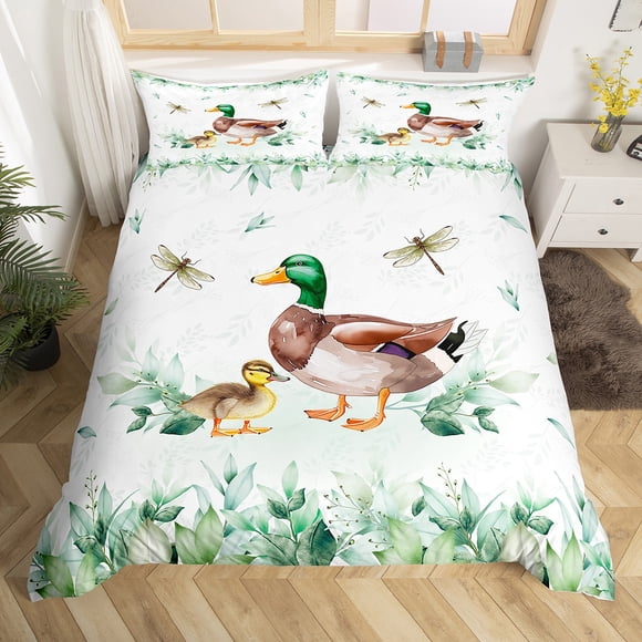 Erosebridal Mallard Duck Duvet Cover Queen,Botanical Plants Bedding Queen Size,Animal Dragonfly Duvet Cover Queen,Lightweight Animal Bedroom Decoration(No Comforter),Reversible,3-Piece