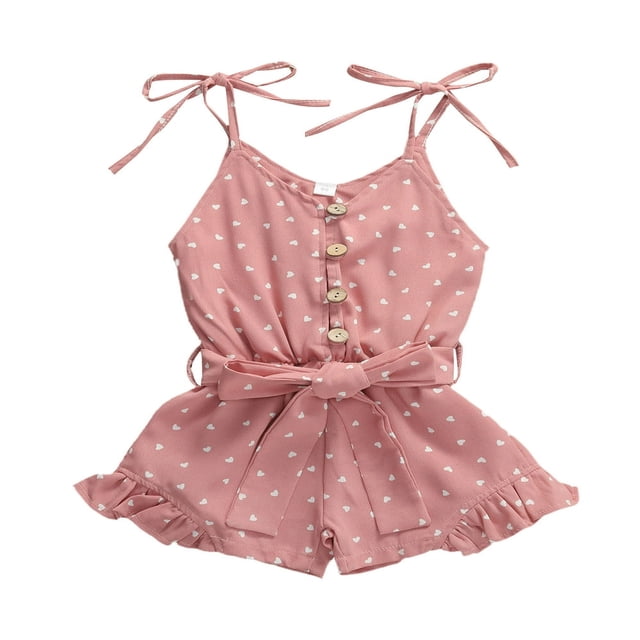 Kids Baby Girls Sleeveless Heart Pattern Jumpsuit Summer Buttons Romper