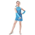 thumbnail image 2 of GDREDA Girls Performance Latin Dance Jumpsuit Training Fringe Skirt Competition Girls' Jumpsuits & Rompers Sky Blue,8-9 Years, 2 of 4