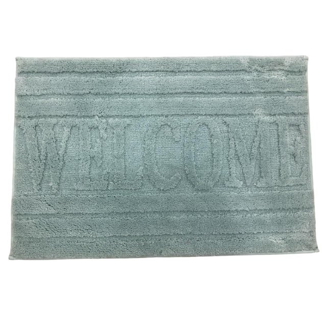 Home Decor Inc Naples Collection Tapis de Bain en Microfibre – 20 Pouces x 30 Pouces, Tapis de Bain Rectangulaire Bleu Pâle en Microfibre Douce et Absorbante avec Texte « Welcome » en Relief et Endos Antidérapant pour un placement Sécurisé dans les Salles de Bain.