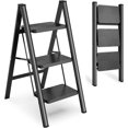 thumbnail image 1 of Step Ladder 3 Step Folding, Small Step Stool for Adults, Closet Step Stool Lightweight Kitchen Ladder 3 Step Ladder with Anti-Slip Wide Pedals, Black, 1 of 8