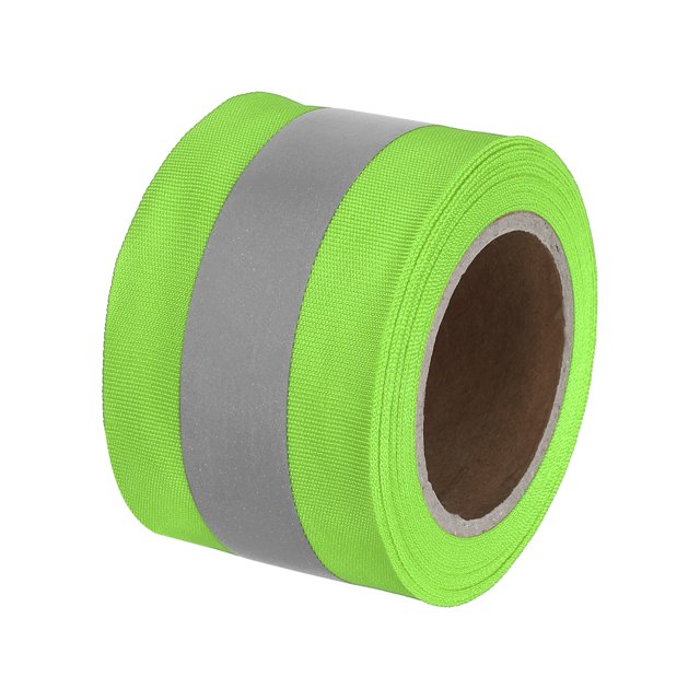 Unique Bargains Reflective Tape Strip, 2'x 10Ft Reflective Tape for Clothing, Fluorescent Green. A roll of sew-on reflective tape made of durable polyester with a fluorescent green base and a gray reflective strip. Suitable for personal protective equipment, safety clothing, backpacks, cycling suits, and other high-visibility applications. Lightweight, washable, and reusable, ideal for night walking, running, or outdoor work.