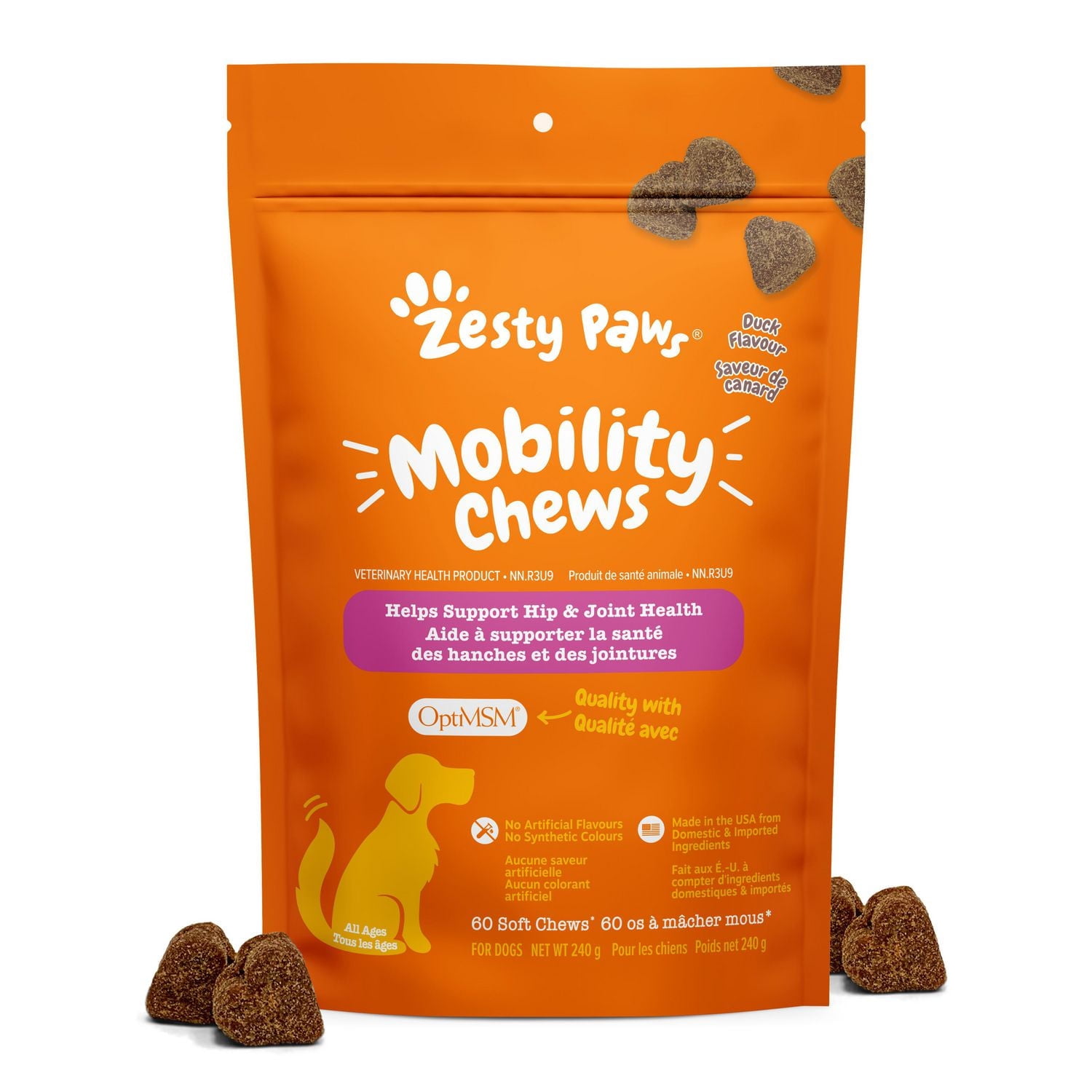 Zesty Paws Mobility Chews, supplément de saveur de canard pour chiens, 60 ct