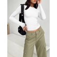 thumbnail image 2 of ORUYROP T-Shirts à Manches Longues pour Femmes Mode Automne 2023 Crop Tops Basiques Ajustés Y2K, 2 of 5