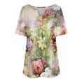 thumbnail image 3 of Birdeem Women Fashion Casual Printing Short Sleeve Loose Plus Size Ruffle Short Sleeve Tops V-Neck Blouse, 3 of 6