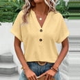 thumbnail image 2 of Dealovy Womesn Tops Summer Casual V Neck Buttons T-Shirts Short Sleeve Solid Color Loose Fitted Tees, 2 of 7