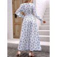 thumbnail image 4 of Robe Longue Évasée à Imprimé Floral pour Femme, Col en V, Manches Longues, Décontractée, Portefeuille, Automne, Plage, Évasée, Blanche, P, 4 of 9