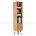 thumbnail image 1 of Patiojoy Slim Tall Rattan Storage Cabinet Boho Accent Bookshelf w/ Rattan Door 12-Position Adjustable Shelf & Solid Wood Legs Gray, 1 of 8