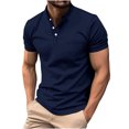 thumbnail image 2 of Jovati Short Sleeve Round-Neck Shirt for Men, Solid Color with Button Detail and Patch Pocket, Polyester Fabric, Regular Fit, Casual Style, Spring Summer Wear, 2 of 7
