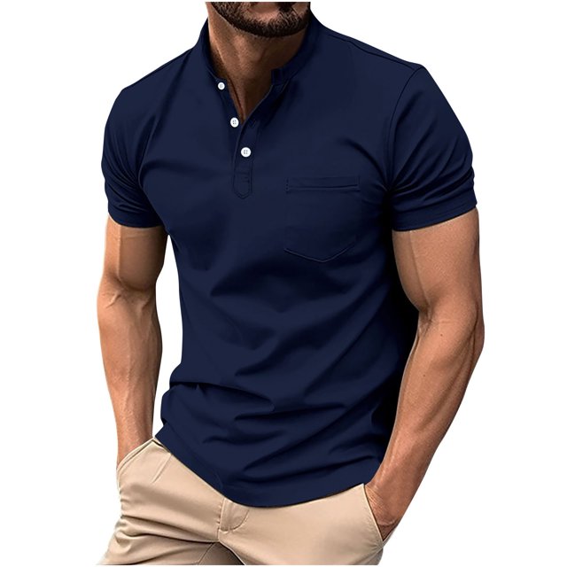FAIWAD T-Shirts à Manches Courtes pour Hommes, Col Rond, Extensibles, Décontractés, Chandail-Over Basique à 3 Boutons avec Poche