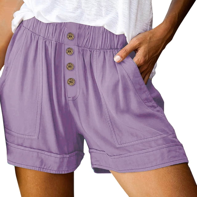 Timegard Shorts for Women Wide Leg Elastic High Waisted Button Summer Casual Lightweight with Pockets