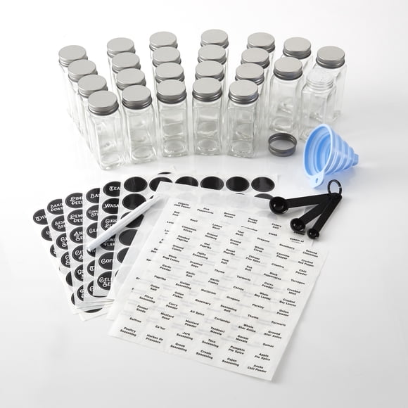 Kamenstein Lot de 24 pots à épices vides en verre de 113,4 g avec accessoires, lavage à la main