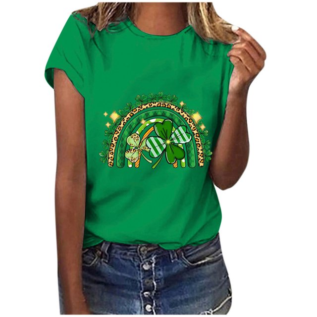 TopLLC St. Patrick's Day Patricks Day Chemises pour Femmes Hauts de Sarrau St Patricks Day Mode pour Dames St. Imprimé Léopard Manches Courtes Col Rond Chemise Femme Décontractée Ample