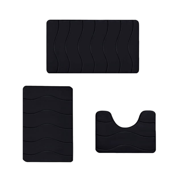 Rbaofujie Rug Pad Memory Foam Bath Mat 3 Set Bathroom Rugs for 3 Pcs Toilet Mats Universal Soft Comfortable Water Absorption Non-Slip Thick Machine Washable Easier To Dry Dark Outdoor Mat
