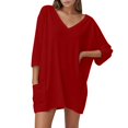 thumbnail image 1 of YFELWZ Womens Plus Size Tops Loose V Neck 3/4 Sleeve T Shirt Red S, 1 of 5