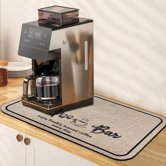 Coffee Bar Mat,Absorbent Hide Stain Dish drying Mat for Kitchen Counter,Rubber Backing Non-slip Mat for Protection Kitchen Countertop,Coffee Bar Decor Fit Under Coffee Maker Easy clean (12"x 18")