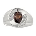 thumbnail image 1 of RYLOS Sterling Silver Ring 8X6MM Oval Gemstone & Diamond Unisex Rings Smoky Quartz June Birthstone Ring Size 12, 1 of 7