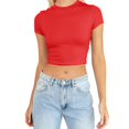 thumbnail image 1 of JIRNDf Hauts pour Femmes T-Shirts d'Été Tendance Mode Manches Courtes Mignon Court Basique Col Rond Coupe Ajustée Blouse pour Femmes Tunique Décontractée Hauts Rouge m, 1 of 5