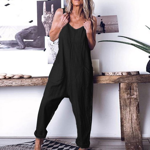 zanvin Pantalon pour Femmes, Combinaison Décontractée Ample et en Vrac avec Poches pour Femmes Grande Taille, Combinaison Mode, Pantalon Salopette en Coton et Lin, Combinaison Ample Décontractée