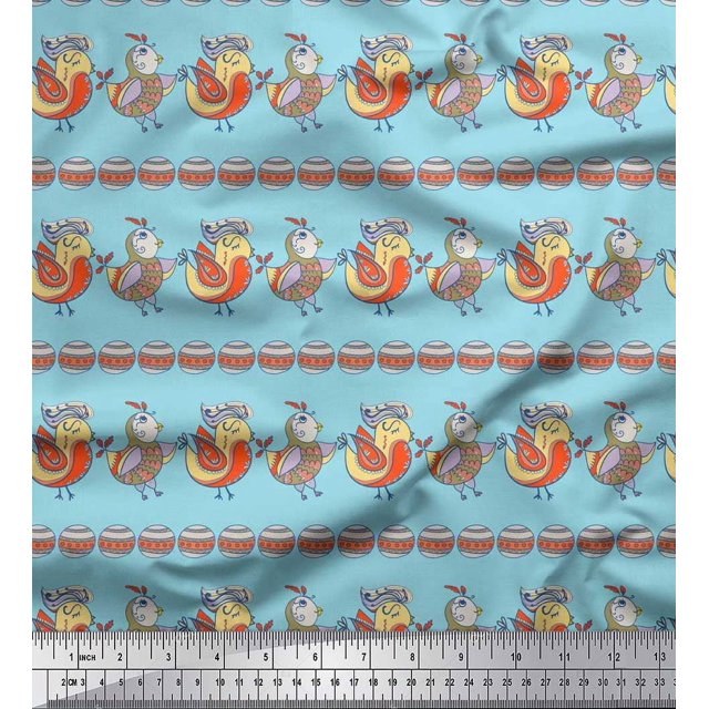 Soimoi Poly Georgette Fabric Circle & Bird Kids Printed Craft Fabric by The Yard 52 Inch Wide