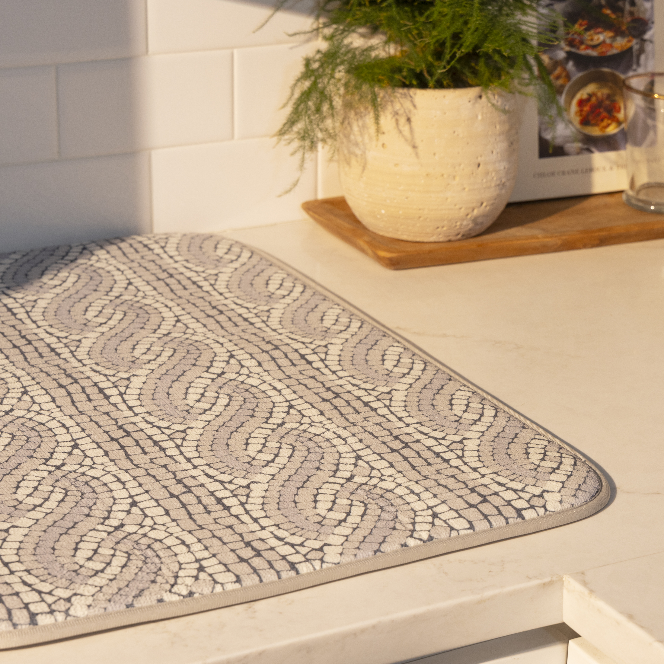 Thyme & Table Dish Drying Mat Gray Mosaic Print