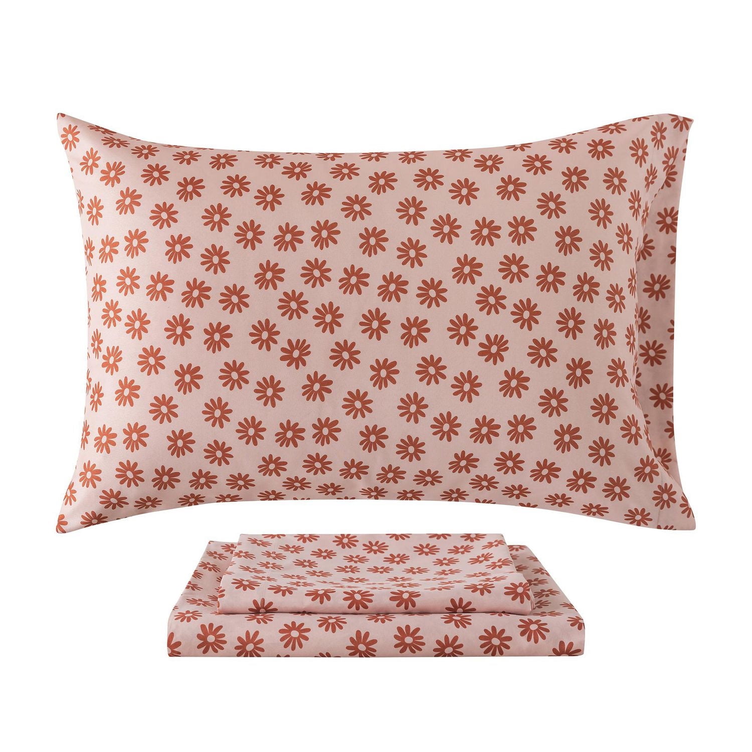 Mainstays – Ensemble de literie tout-en-un réversible avec couette et draps, 5 pièces, format simple très grand (Twin XL), rose blush