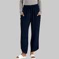 thumbnail image 2 of Sentmoon Linen Pants Solid Color Drawstring High Elastic Waist Womens Pants Summer Oversized Relaxed Fit Soft and Comfortable Women's Pants with Pocket The Holiday for Travel and Vacation, 2 of 7