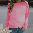 thumbnail image 2 of PEZHADA Chandails d'Automne pour Femmes en Liquidation Chandail à Col Rond pour Femmes, Chandail à Enfiler pour Femmes à Manches Longues Col Rond Chandail Uni Hauts Blouse Rose Vif, 2 of 5