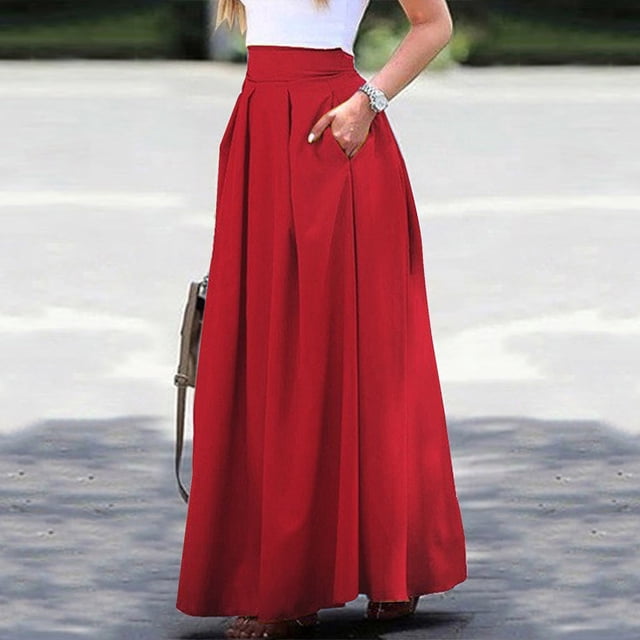 Pisexur Jupe Mode Femmes Printemps Été Ceinture Fermeture Éclair Taille Haute Uni Jupe Rétro Femmes Plissée Robe Femmes