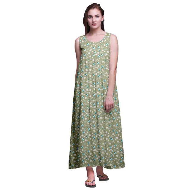 Bimba Nuisettes en Rayonne Imprimées pour Femmes Robe Sans Manches Tenue de Nuit Robe Maxi-2x