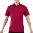 thumbnail image 1 of serony Chef Jacket Men Chef Coat Skin Friendly Chef Uniforms O-Neck Cheap Short Sleeve Tops Bakery Cooking Clothes Work Wear Red M, 1 of 9