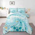 thumbnail image 1 of Erosebridal Aqua Blue Marble Bedding Queen Comforter Set, Abstract Honeycomb Down Comforter, Reversible 3 Pieces, 1 of 7