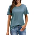 thumbnail image 1 of Baberdicy T-Shirts à Manches Courtes Décontractés Unis Amples à Col Ras du Cou pour Femmes Bleu TTG, 1 of 7
