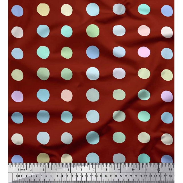 Soimoi Red Heavy Satin Fabric Circle Geometric Decor Fabric Printed Yard 54 Inch Wide