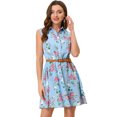 thumbnail image 1 of INSPIRE CHIC Robe Sans Manches Ceinturée au-Dessus du Genou à Demi-Patte de Boutonnage Imprimée pour Femme Bleu-Rose Floral m, 1 of 6