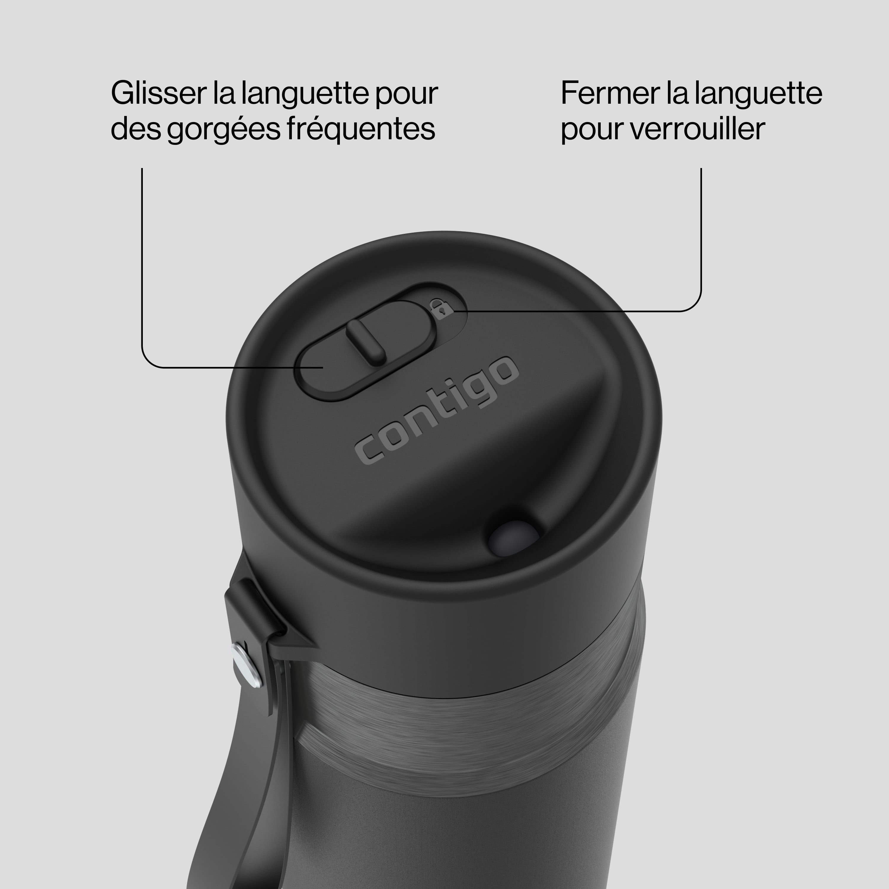 Bouteille d’eau isolée en acier inoxydable Contigo AutoSeal avec courroie de transport, 473 ml (16 oz) – antifuite, sans BPA, sans plomb, lavable au lave-vaisselle