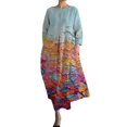 thumbnail image 1 of Hamky Robe T-Shirt Robe Midi Robe à Manches Longues Robe Ample à Col Rond pour Femme Mode Aînée Robe à Manches Longues Imprimée à Col en V Robes d'Automne Robes pour Femmes Robe Bleue P, 1 of 4