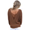 thumbnail image 1 of Pull Femme Gris/kaki/marron/noir/rouge/vert Dos Croisé Ajouré, 1 of 7
