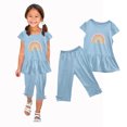 thumbnail image 5 of Chemises pour Filles, Ensemble Deux Pièces Été Col Rond Petit Imprimé Manches Courtes Manches Volantes Taille Élastique Pantalon Court, 5 of 5