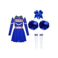 thumbnail image 1 of HULIJA Tenue de Pom-Pom Girl pour Filles Enfants Robe de Cheerleading à Manches Longues et Bas à Pompons Attache-Cheveux Tenue de Carnaval de Danse A Bleu 8, 1 of 7